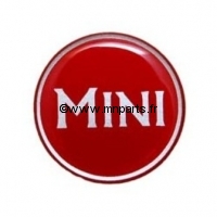 Badge autocollant 'MINI' rouge 42 mm. Austin Mini.
