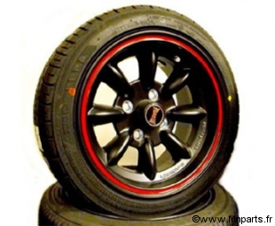 Pack 4 jantes/ pneus 6''13'' Ultralite noir et rouge Austin Mini